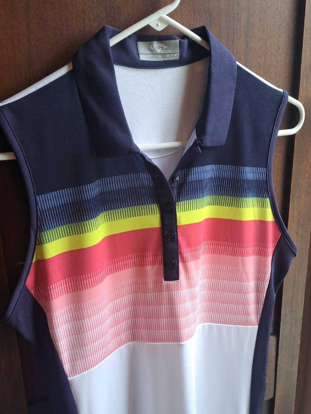 Callaway Woman's Size Med  White Stripe  Polo Top with Navy Collar Golf Dress - Picture 3 of 5